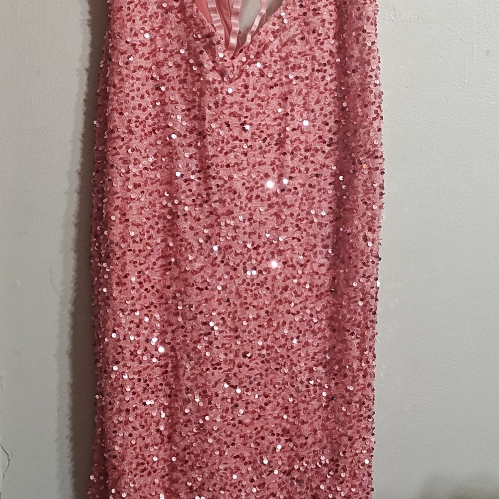 Pink Sequin Halter Dress